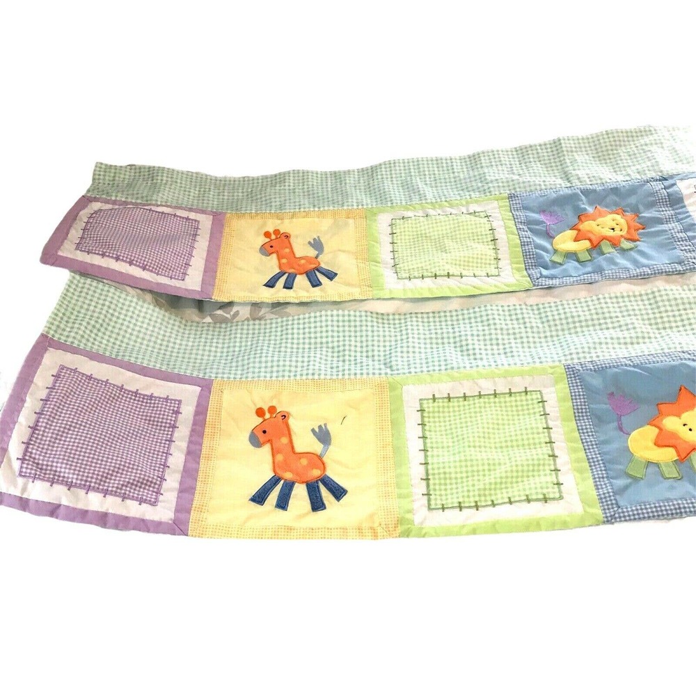 Two Nursery Childs Room Valances Giraffe Bear Lion Gingham Check Print